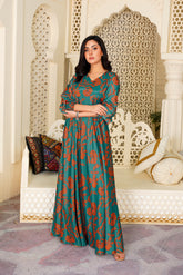 Sage: Teal Green Maxi With A Touch Of Rust Floral - 369